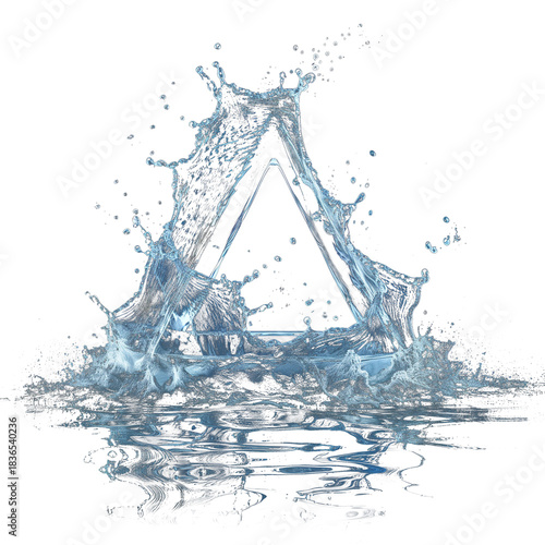 Water splash reflecting forming triangle shape symbolizing liquid motion against clean backdrop