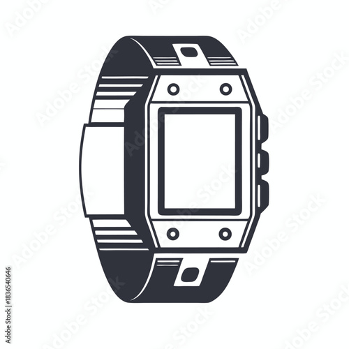 The sleek, black smartwatch boasts a modern style with a streamlined rectangular face