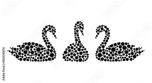 Stylized swan silhouettes composed of scattered circular patterns