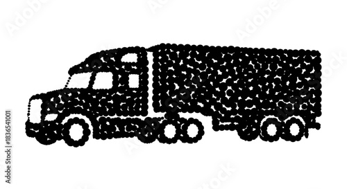 Halftone dotted freight truck design in black and white