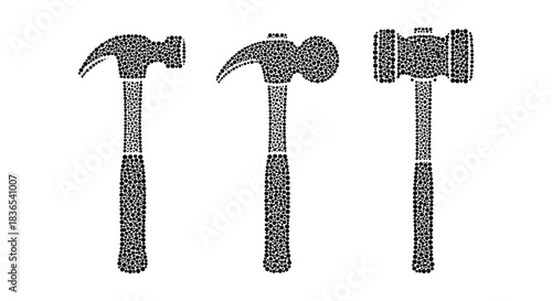 Dot art hammers: three unique designs in monochrome pointillism style