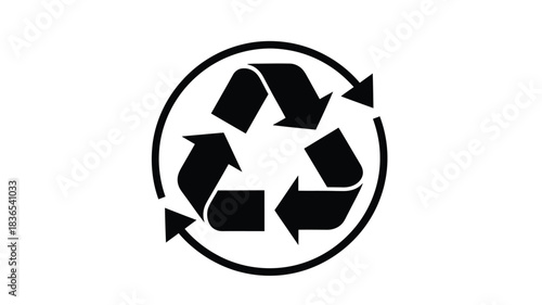 Black recycling symbol with three chasing arrows in a circular design silhouette