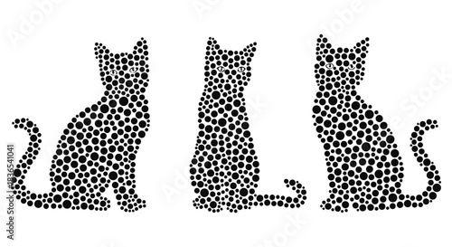 Dotted black cat silhouettes in modern artistic style