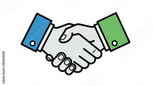 A colorful illustration depicting a handshake agreement a symbol of partnership silhouette