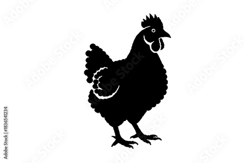 Silhouette of a standing chicken in black and white
