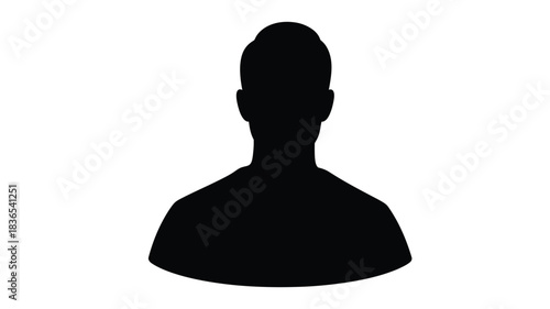 A simple black human head and shoulders representation a stark silhouette