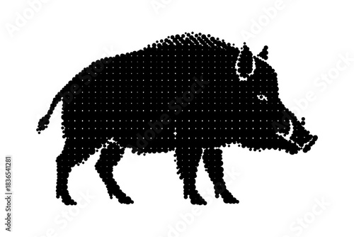 Wild boar dot pattern silhouette illustration in minimalist style