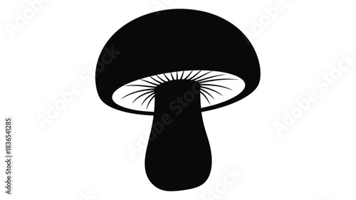 A simple black and white illustration of a mushroom stark silhouette