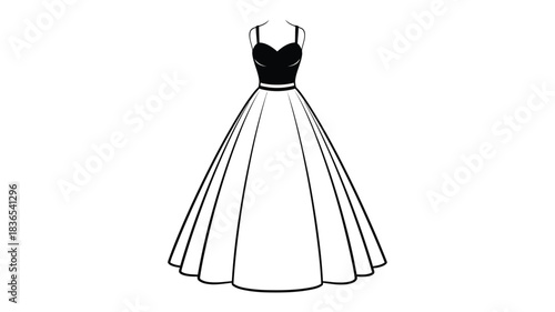 Elegant black and white evening gown design a striking silhouette