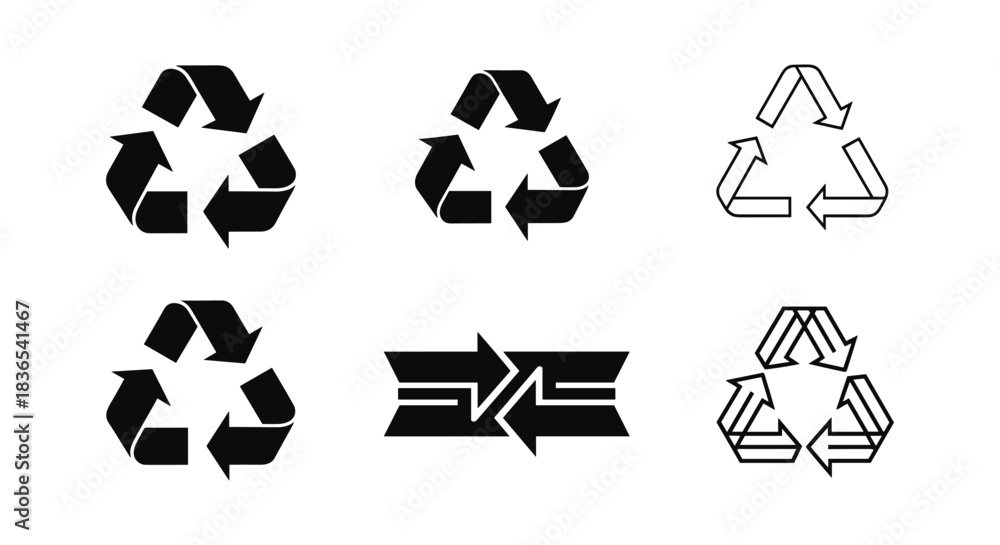Fototapeta premium Diverse recycling icons: modern black and white designs for eco-friendly themes