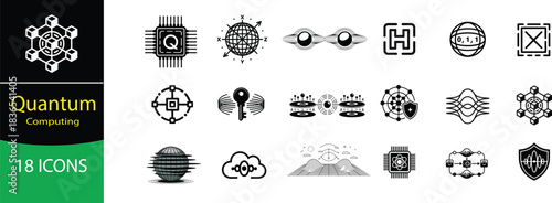Quantum Computing Icons Set — stock vector containing of Qubits, Entanglement, Quantum Chip, Future Technology Line Vector
