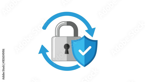 Secure padlock with shield and arrows representing data protection silhouette