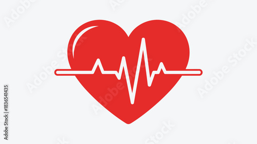 A vibrant red heart with an electrocardiogram line a striking silhouette