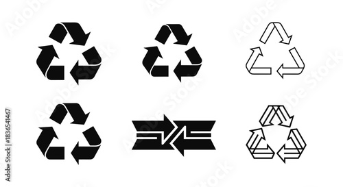 Diverse recycling icons: modern black and white designs for eco-friendly themes
