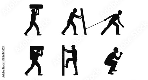 Silhouette of people exercising with functional training activities in dynamic poses