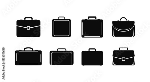 Collection of silhouette briefcase icons for business and office design