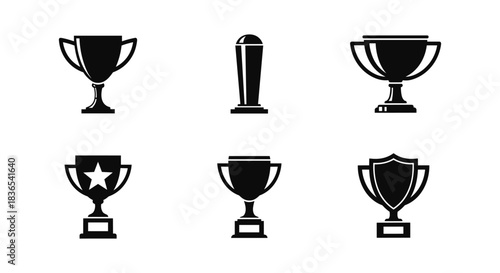 Black and white trophy silhouettes collection for award and achievement design