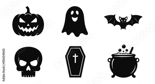 Spooky halloween icons featuring ghost, pumpkin, and more