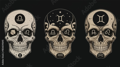 Day of the Dead Sugar Skull with Zodiac Astrology Signs Set