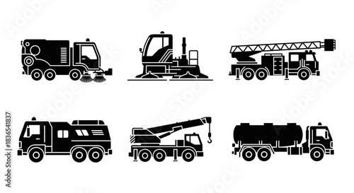 Construction and maintenance vehicle silhouettes collection for industrial use
