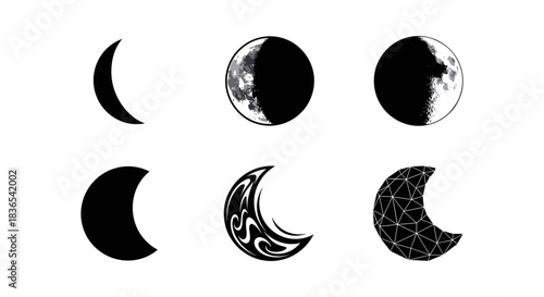 Artistic moon phases collection with geometric and abstract designs