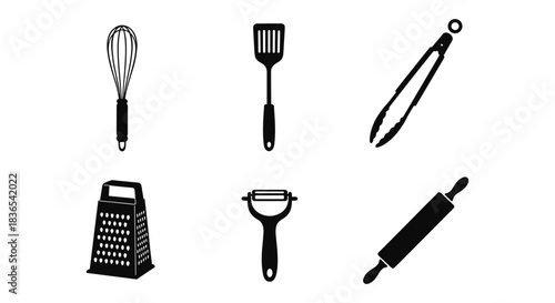 Essential kitchen tools silhouette set for cooking and baking enthusiasts