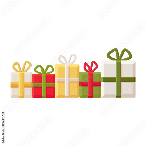 Delightful assortment of colorful gift boxes neatly arranged, representing joy, celebration, and the spirit of giving during holidays and special occasions