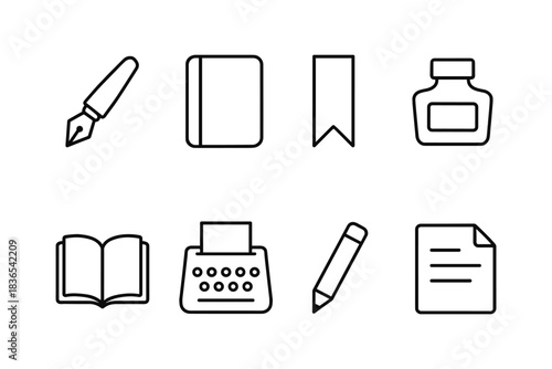 Minimalist writing tools and stationery icons set