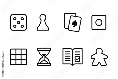 Minimalist game icon set featuring classic board game elements