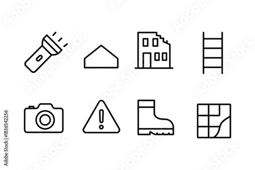 Minimalist line art icons for construction and safety essentials