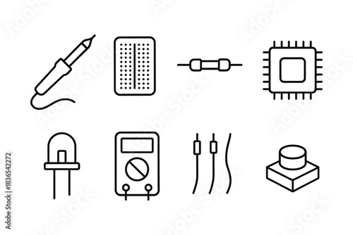 Linear electronics icons: circuit components and tools collection