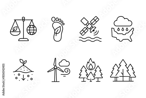 Sustainable energy and environment icons in linear style
