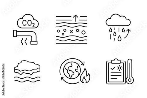 Climate change icons highlighting global warming and environmental impact
