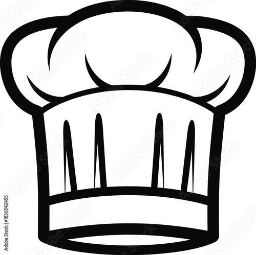 Black Outline of a Traditional Chef's Hat on White Background toque cook