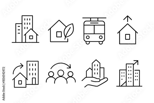 Minimalist line art series: urban and sustainable living icons for modern design