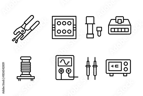 Minimalist electronic tool icons: simplified electrical equipment line art