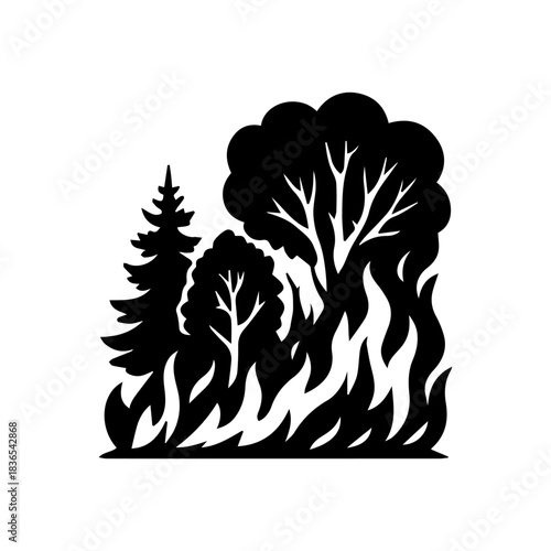 Wildfire disaster icon silhouette, fire in the forest flames simple illustration.