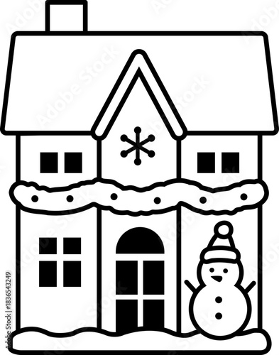 Outline of winter christmas house isolated.
Holiday home black outline template vector.
Transparent background.
