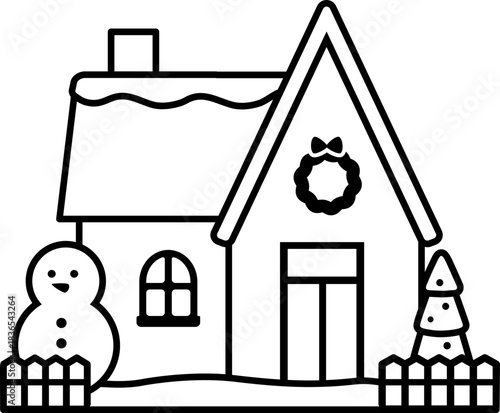 Outline of winter christmas house isolated.
Holiday home black outline template vector.
Transparent background.
