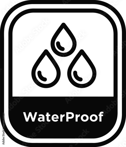 Waterproof Droplets Label Black Line Art Vector Icon