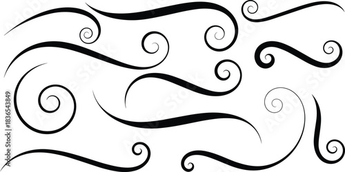 Black decorative flourishes and swirls on white background vector