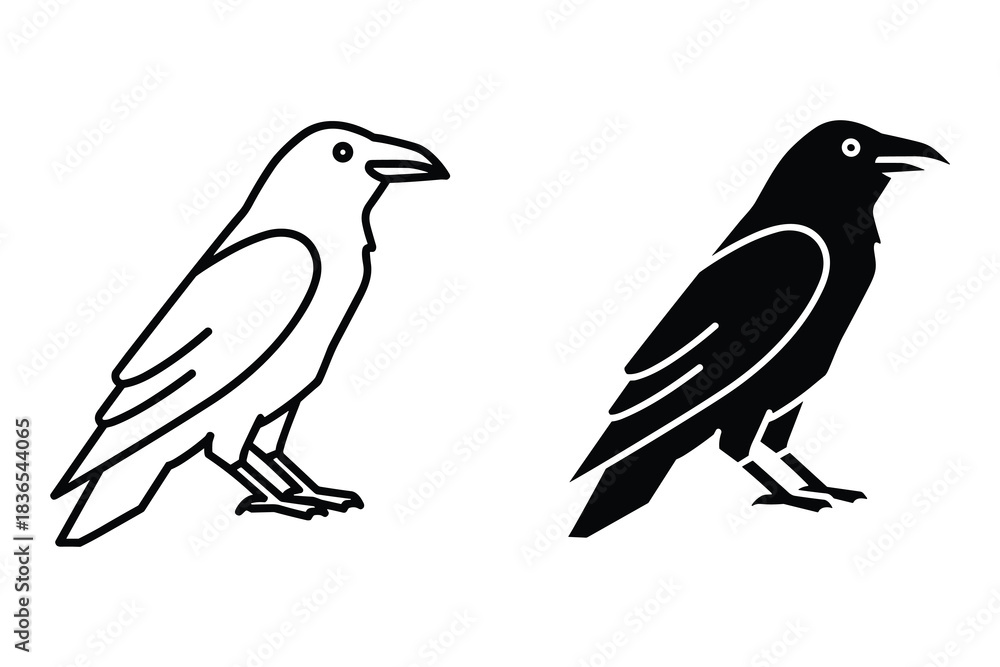 Fototapeta premium Geometric Raven Bird Outline and Silhouette crow