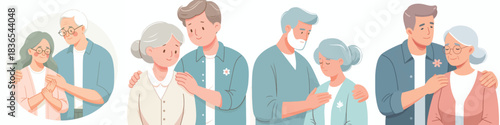 grandfather gives support to grandmother with hand on shoulder gesture