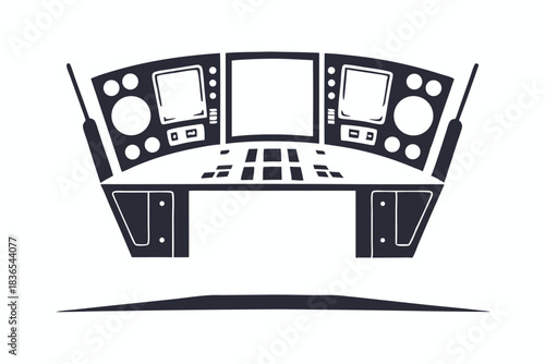 Detailed control panel console displays knobs and buttons, perfect for vintage scifi settings