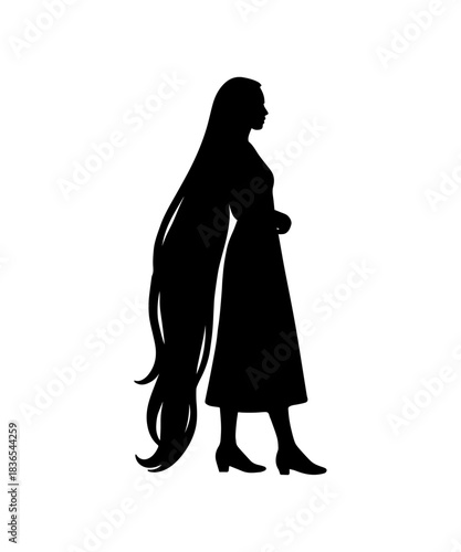 Woman profile silhouette featuring long flowing hair