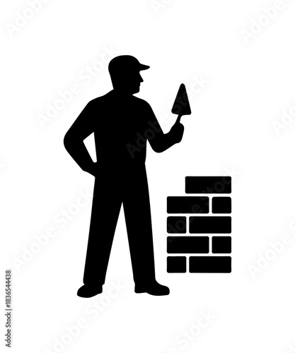 Mason isolated icon silhouette, simple bricklayer builder pictogram.