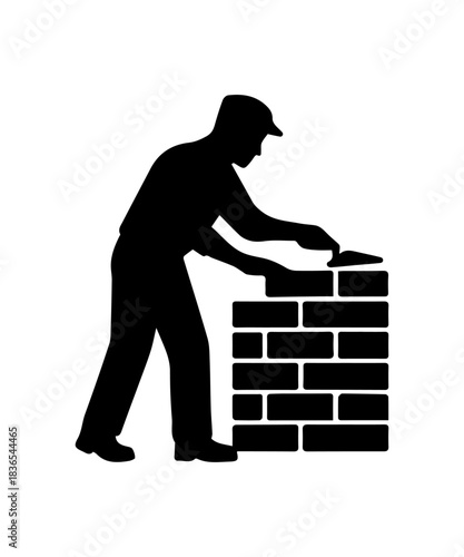 Mason isolated icon silhouette, simple bricklayer builder pictogram.