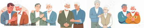grandfather gives support to friend with hand on shoulder gesture