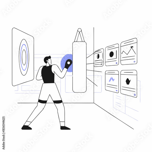 Boxer training with digital interface and punching bag