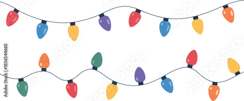 Two rows of colorful Christmas lights on a white background string lights holiday lights